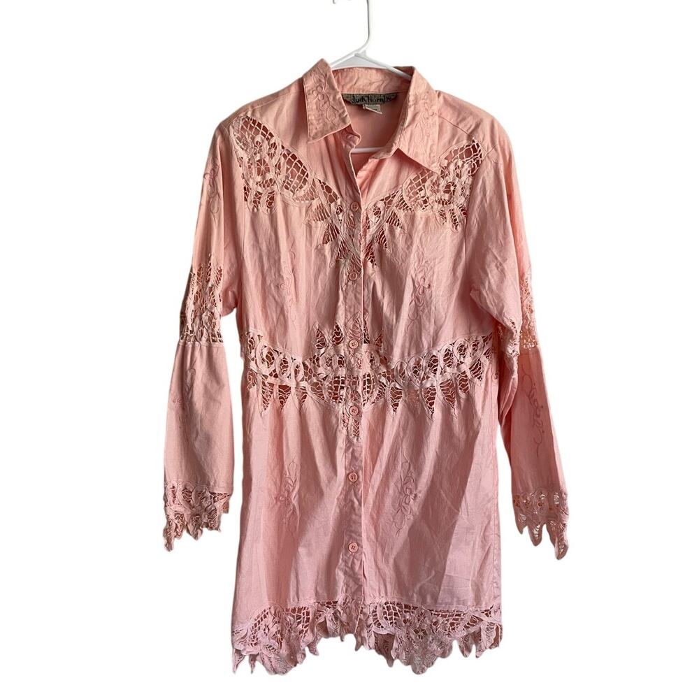 Vintage Lace Soft Pink Button Down Dress Womens Size Small Western Cottage boho - Picture 9 of 10